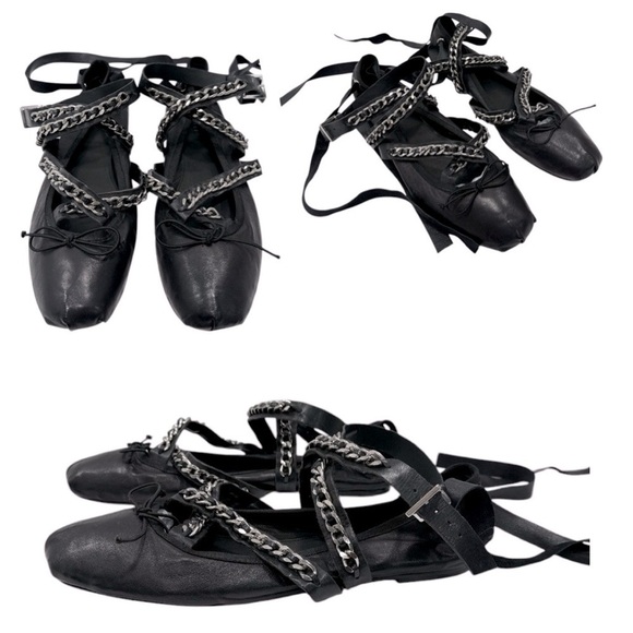 SCHUTZ Black Flats with Silver Chain Detail - Picture 1 of 7